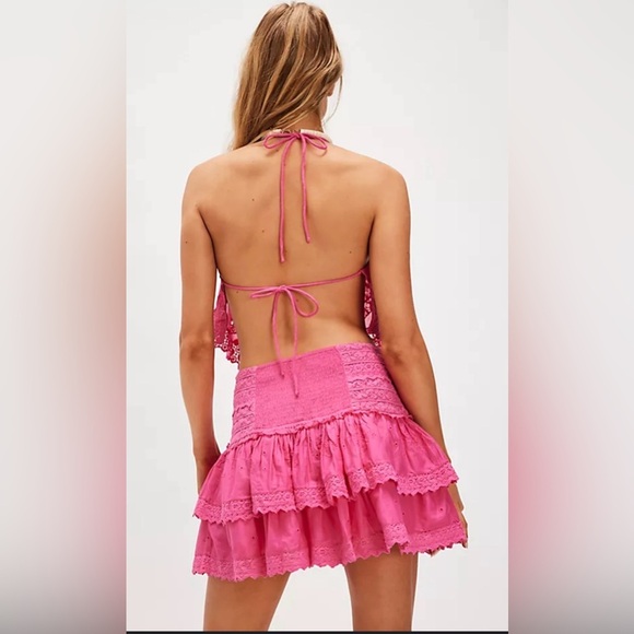 NWT free people Eleanor’s magentiful Barbie pink skirt set sz medium bandana top - Picture 2 of 4